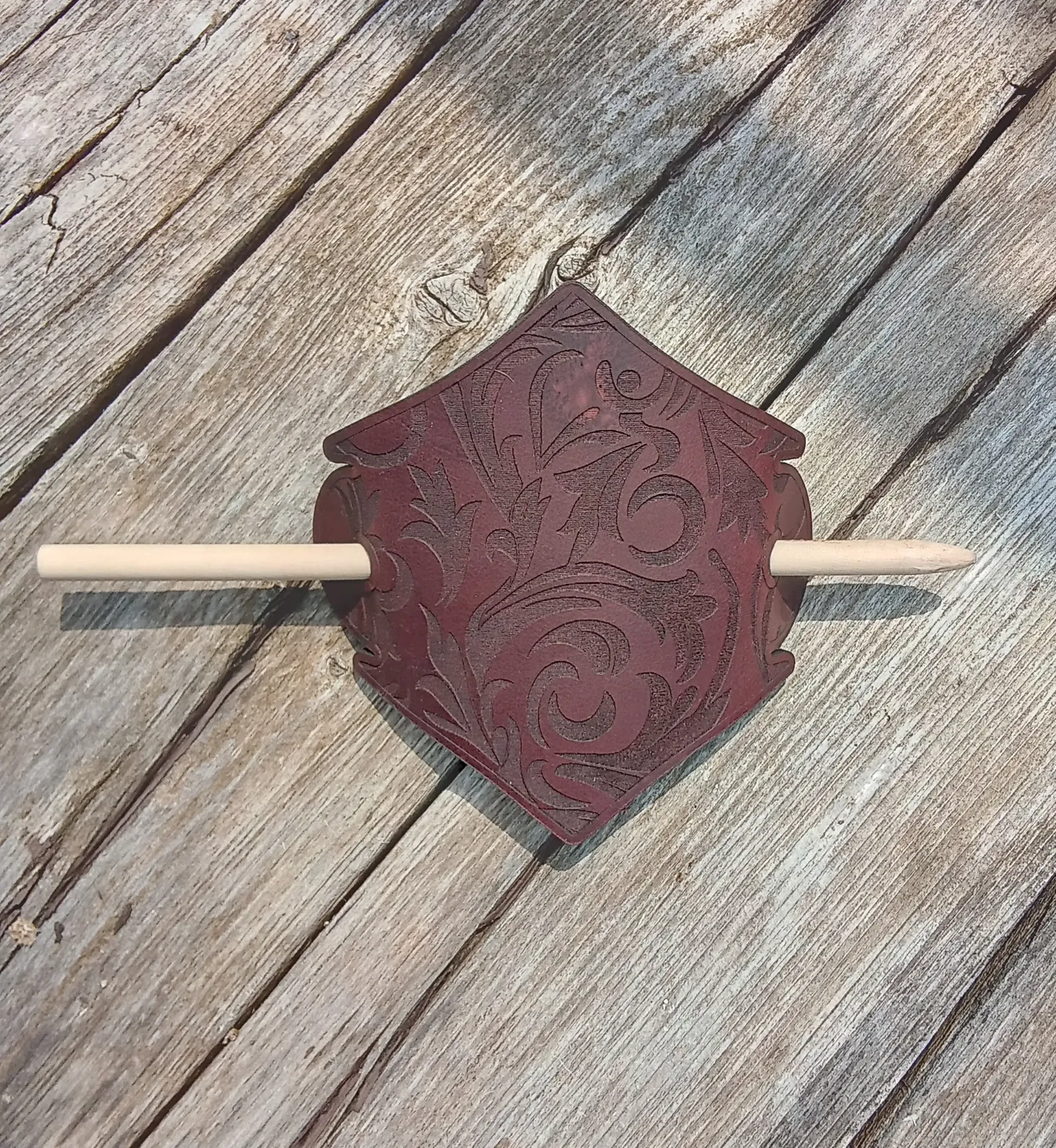 Floral Engraved Leather Barette